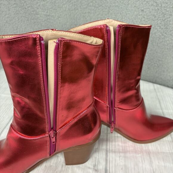 Chase & Chloe Women's Western Mid Calf Boots Cowgirl Size 7.5 Fuchsia Metallic - Picture 13 of 15